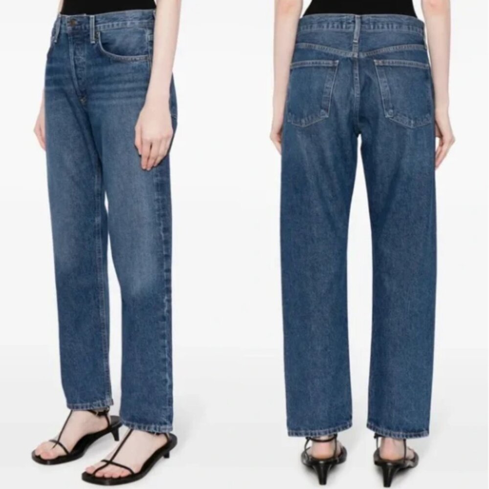 Agolde Straight Leg Jeans in Classic Blue Denim